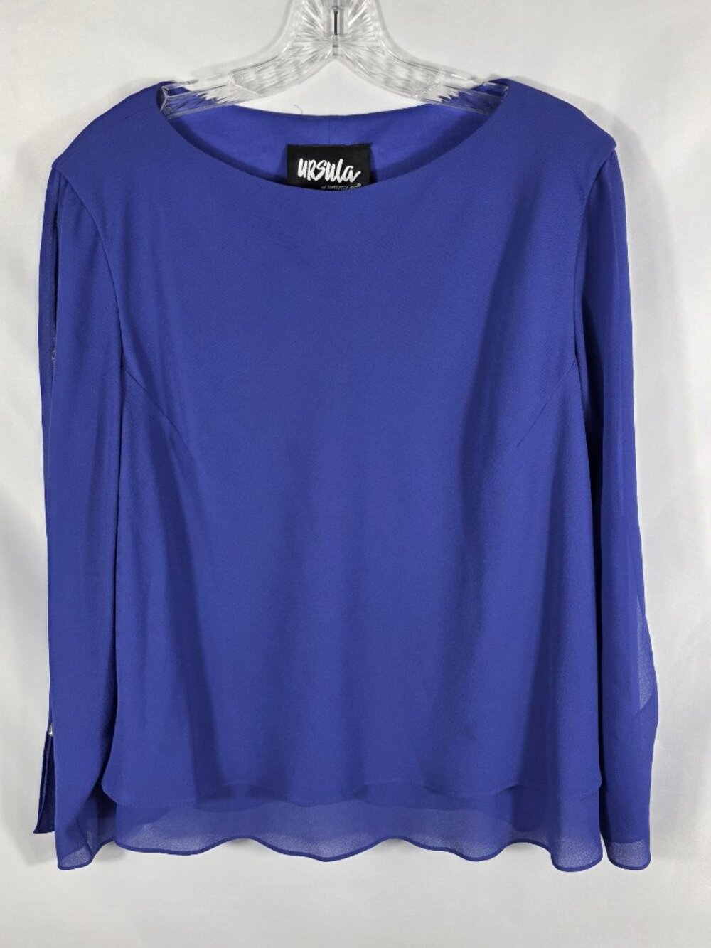 Ursula of Switzerland Blouse Women's Size 18W Blue Long Slit Sleeves